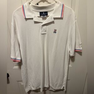 Men’s Psycho Bunny White Short-Sleeve Polo with Stripe Trim